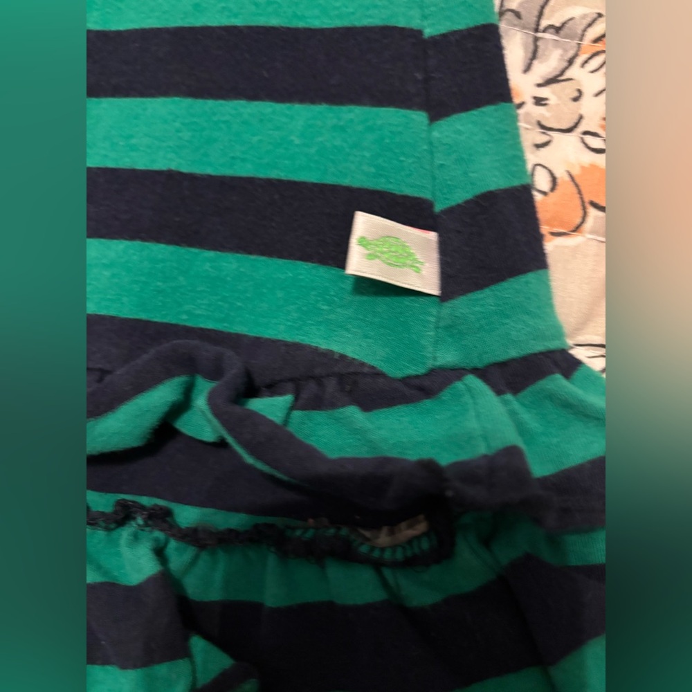 Lolly Wolly Doodle Green and Navy Blue Striped Dress - Picture 3 of 5